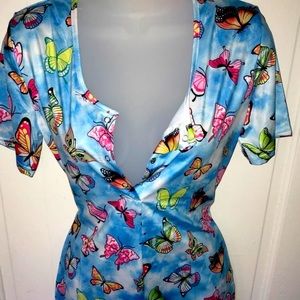 Butterfly print blue pajama romper